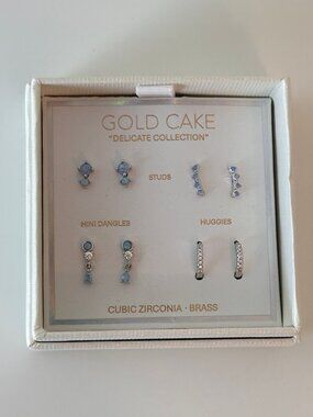 Gold Cake Delicate Collection Cubic Zirconia Brass Earrings Set